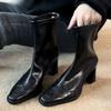 Vintage High Heel Women Ankle Boots Fashion Square Toe Short Booties Autumn Winter Ladies Shoes Botas Mujer