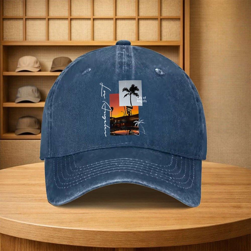 Vintage City of Angels Palm Tree Sunset Baseball Cap Unisex Adjustable Snapback Hat