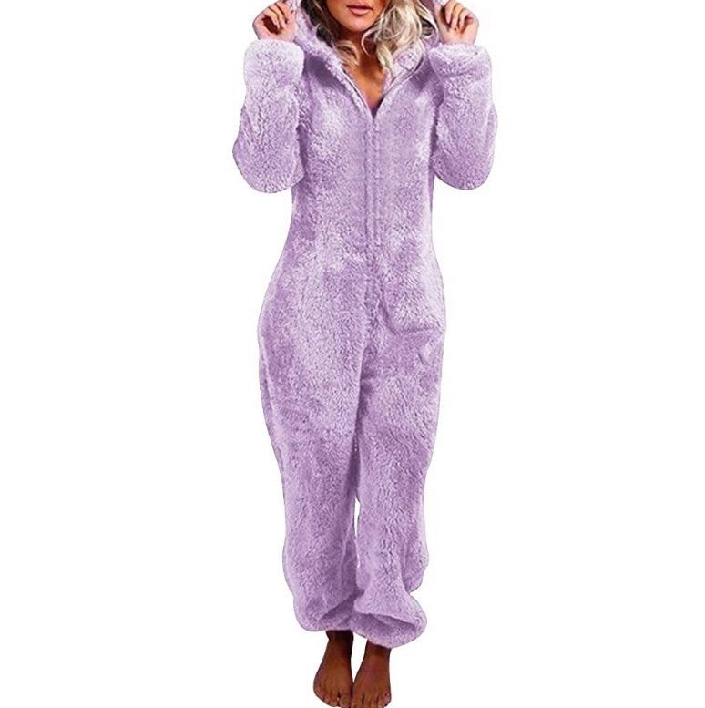 2024 Europäischer & Amerikanischer Herbst/Winter Kapuzen-Overall mit Fleecefutter Pyjama für Damen