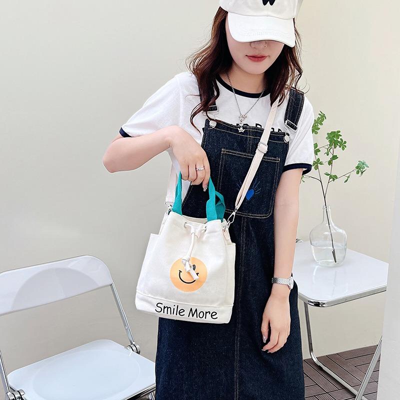 Contrast Color Canvas Bag New Women's Bag Fashion Bucket Bag Crossbody Bag