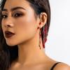 Vintage Goth Imitation-Pearl Tassel Pendant Choker Necklace Clip Earring for Women Wedding Red Beads Chain Halloween Jewelry Set