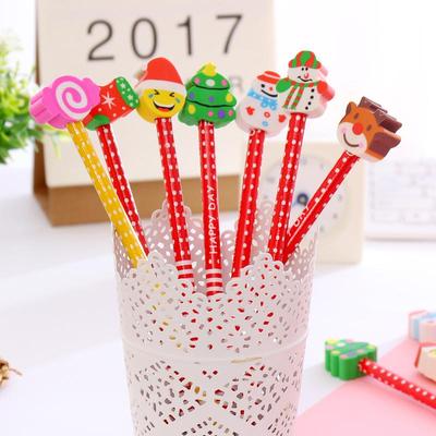 Grenzüberschreitender Weihnachts-Cartoon-Bleistift mit Radiergummi - Niedliches HB-Schüler-Schreibwarengeschenk