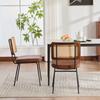 Modern Dining Chair, Set of 2, PU Leather Upholstery In Vintage Style, Without Armrests, Solid Wood Frame, Rattan Look, Adjustable Metal Feet-Brown