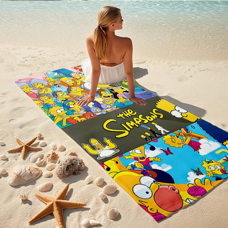 1Pc Simpsons Family Adventure Beach Towel, Quick Dry, Multi-Use for Beach Pool Gym Yoga Home Travel, Christmas, Halloween, Xmas Gift S746