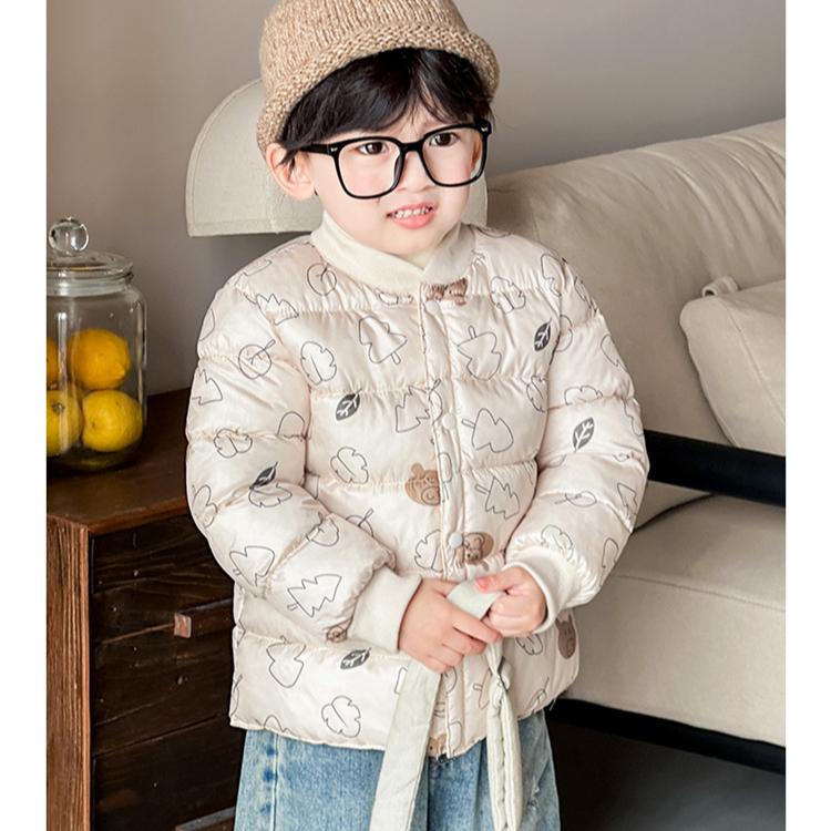 winter baby girl thicken short cotton-padded V-neck jacket Girls' warm cotton-padded clothes foreign style children's autumn cute cartoon print coats