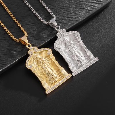 New Catholic Virgin Mary Stainless Steel Necklace for Men Religious Faith Hip Hop Pendant Boys Party Jewelry