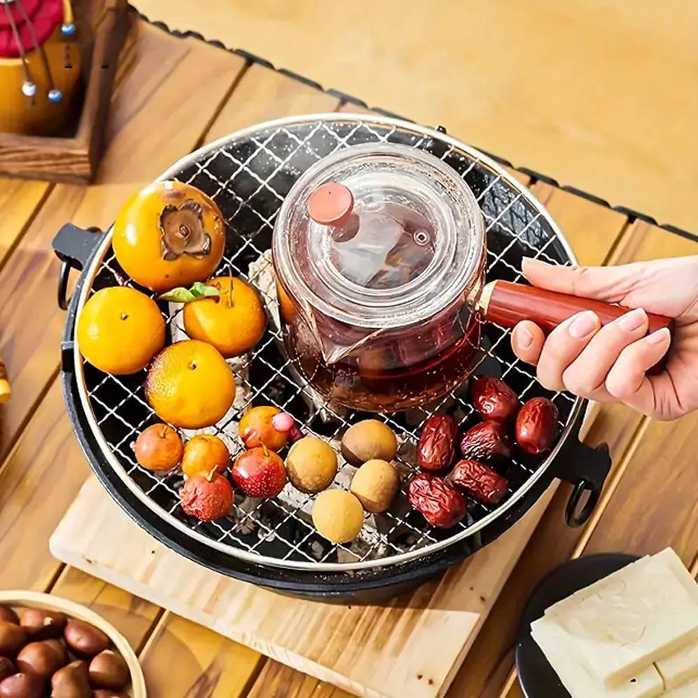 Stainless Steel Barbecue Grill Portable Tabletop BBQ Multi-Functional Boiling Tea Heating for Home Party Outdoor Camping