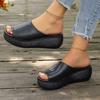 2025 Summer New Large Size Fish Mouth Wedge Slippers Rubber Platform Leather Casual Women's Shoes Size 44