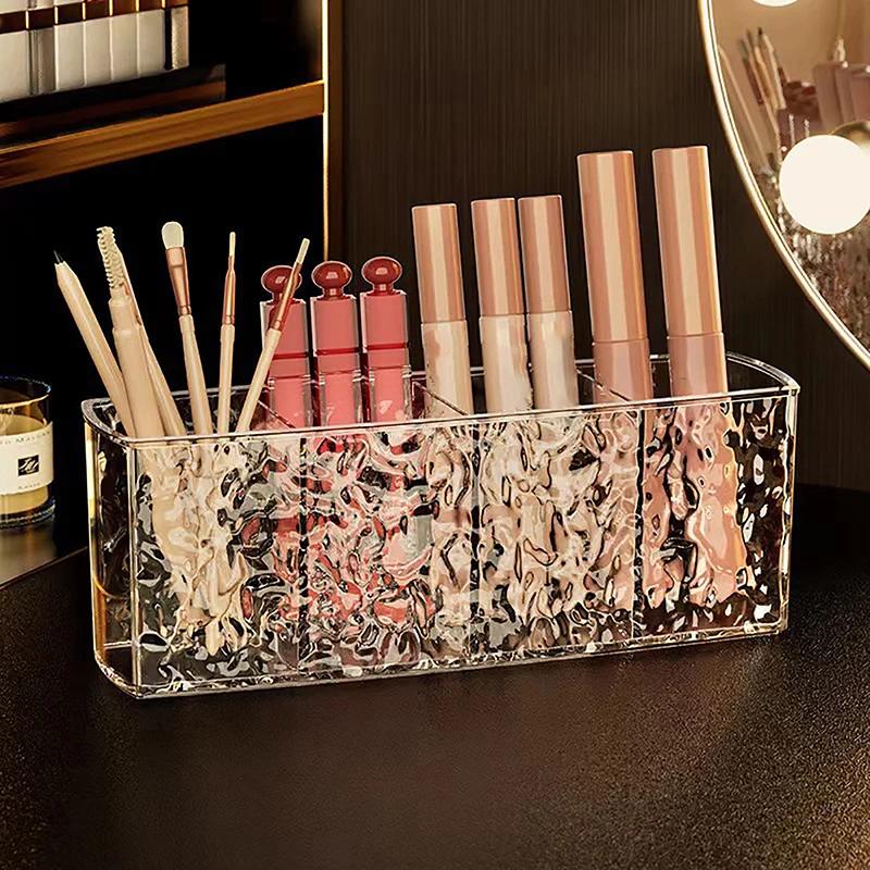4 Grid Water Ripple Cosmetic Organizer Makeup Brush Lipstick Eyebrow Pencil Holder Desktop Storage Display Stand