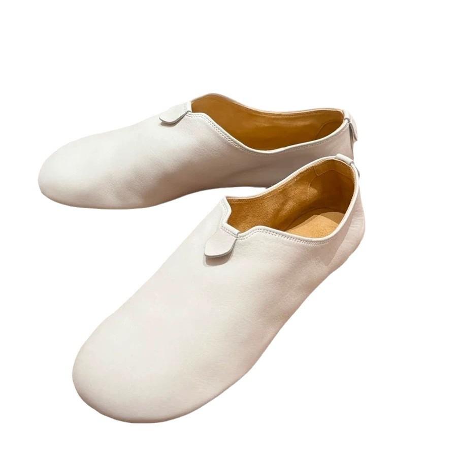 French Niche White Flat-bottomed Soft Deep-mouth Casual Loafers Women's Spring, Autumn and Winter Fashion Round Head Small Leather Shoes Single Shoes