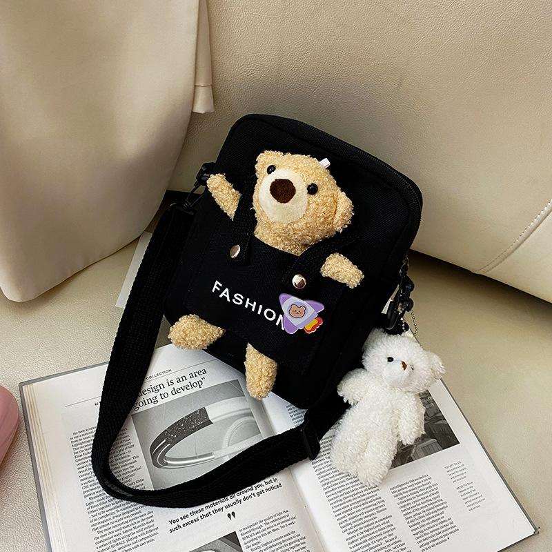 

Милая холщовая сумка-мишка женская мессенджер новая персонализированная Харадзюку студенческая на плечо сумка для мобильного телефона чёрный