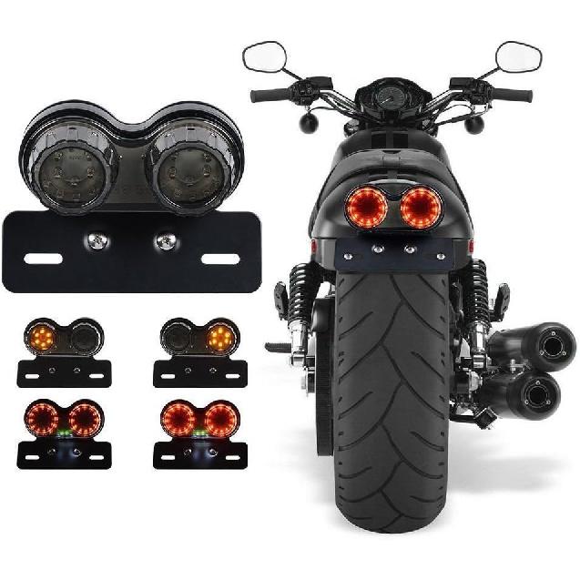 ZYTC Motorcycle Tail Light Smoke Integrated Running Brake Stop Light Turn Signal License Plate Bracket Lamp Tail Light 1-Black