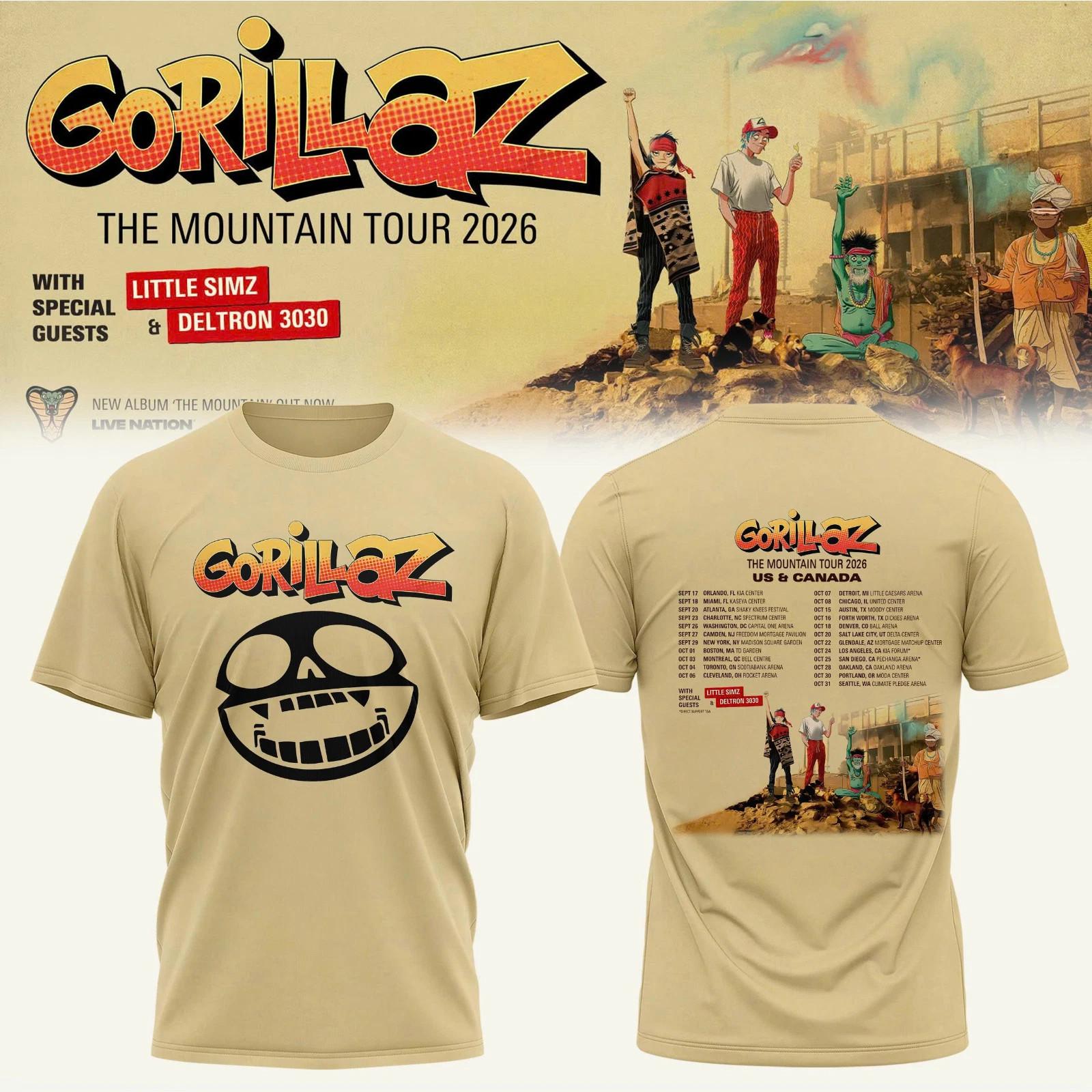 Gorillaz The Mountain Tour 2026 North America Edition All Over Print TShirt L
