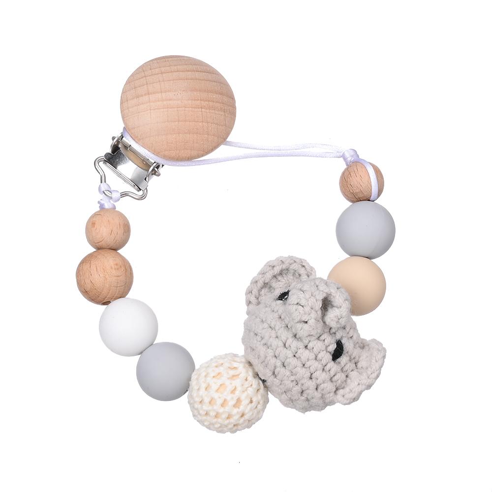 Baby Anti Drip Silicone Bead Chain Care Handmade Wood Teether Nipple Chain Teether Chain Clip Teething Chew Toys