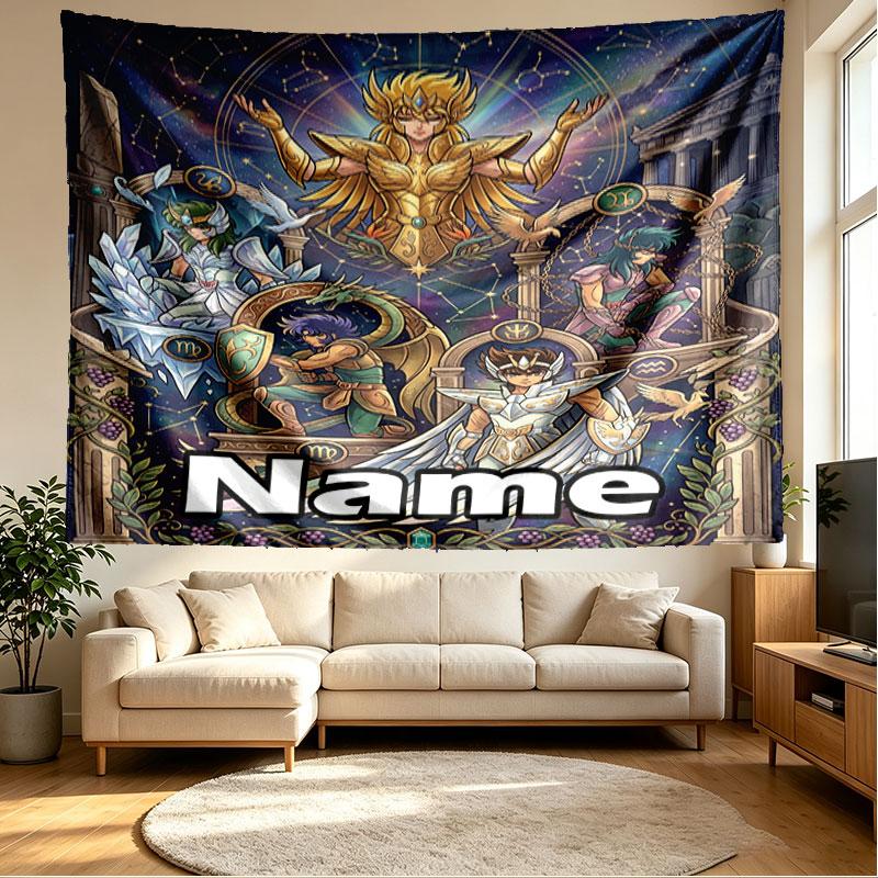 Custom Name Personalized Saint Seiya Print Tapestry, Wall Art Decor, Bedroom, Dorm, Apartment, LivingRoom, Party Backdrop, Gift for Birthday