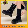 Internet Celebrity British Style Women's Medium Boots 2025 Autumn and Winter New Thin Comfortable Casual Flat Martin Boots Women
