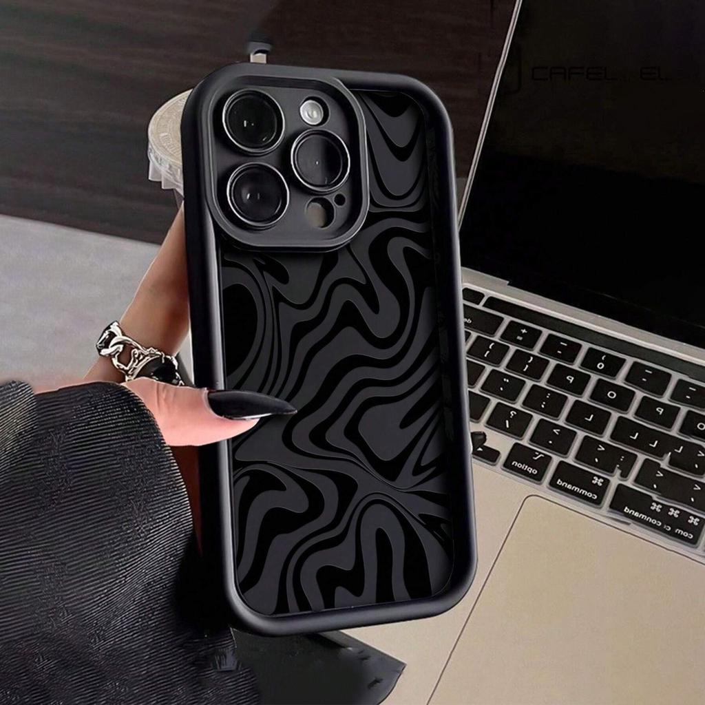 Simple black corrugated Apple 15 mobile phone case iphone14promax silicone 13/12/11 all-inclusive anti-drop XR