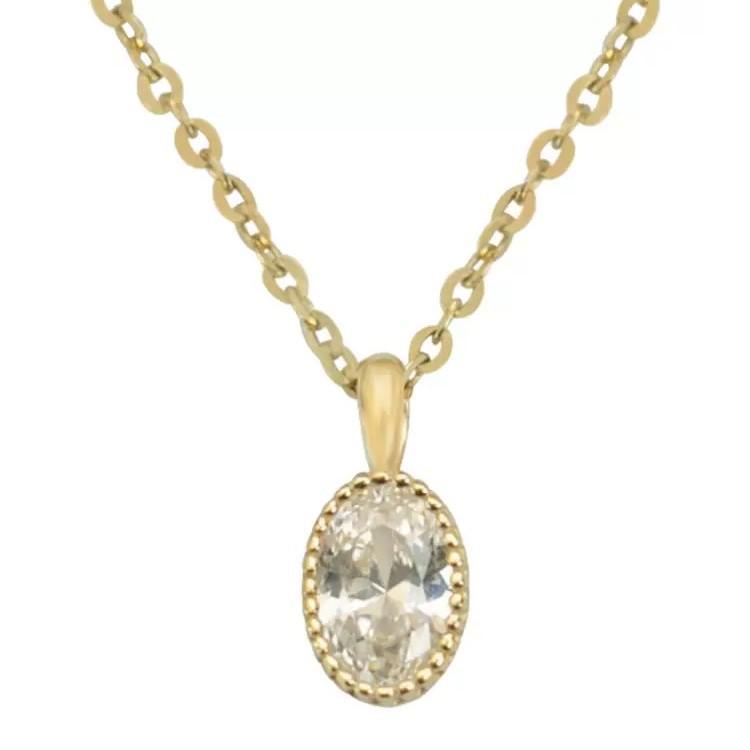 925 Sterling Silver 18K Gold-Plated Mermaid's Tears Oval Pendant Necklace with Micro-Paved Design