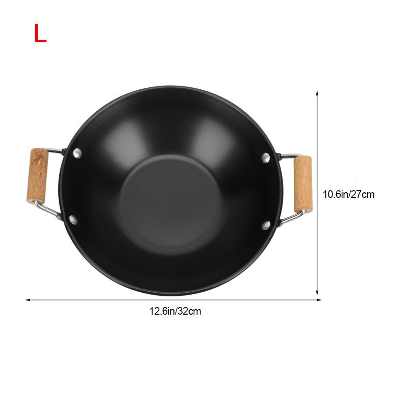 Stainless Steel Griddle Induction Frying Pan Cooking Thickened Dry Pot Wooden Individual Handle Kitchen Supply Double Ear