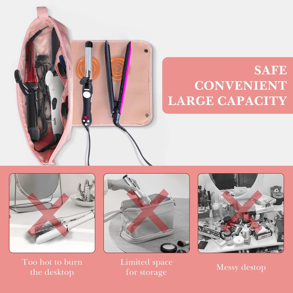 Linkidea Travel Bag and Portable Travel Essentials Travel Organizer for Hair Tool Storage Bag Gift for Frequent Travelers Heat-Resistant Mat, Women,