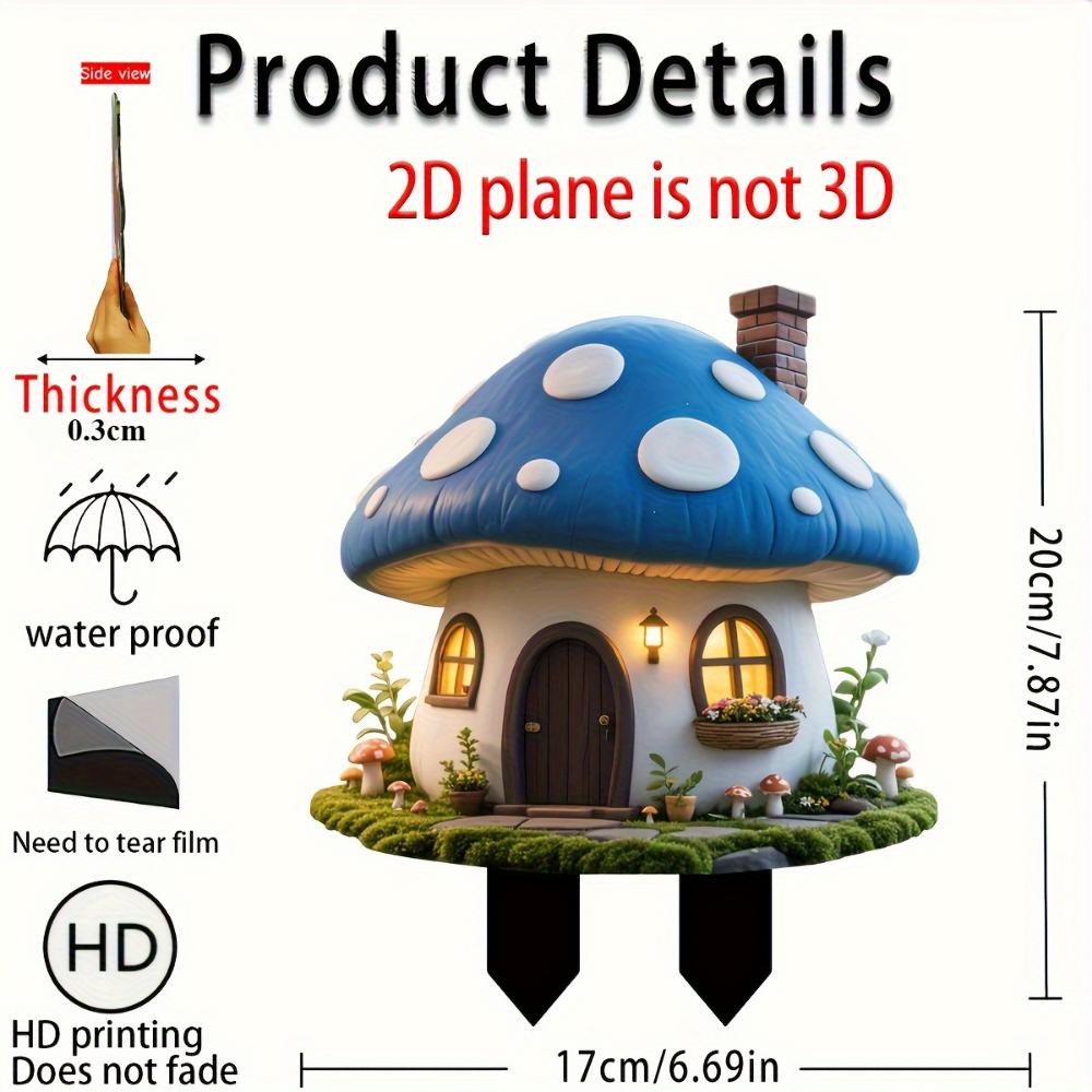 Charming Fairy Mushroom House, 2D Flat Acrylic, Decoration, Suitable for Garden, Potted Plants, Party, Gift Christmas, Halloween