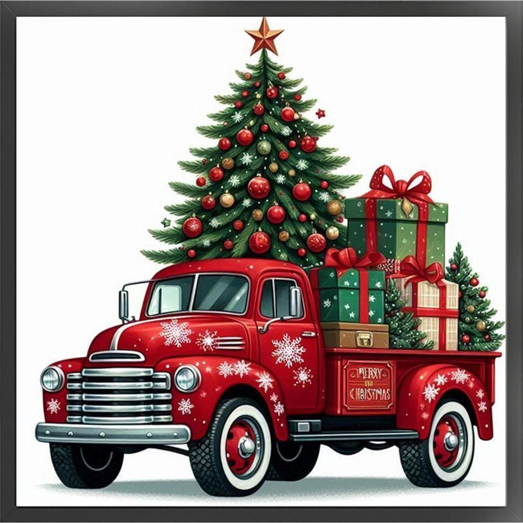 Christmas Tree Truck Full 11CT DIY Counted Cross Stitch Kits 40x40cm Cross Stitch Art and Crafts Kits for Adults Home Decor