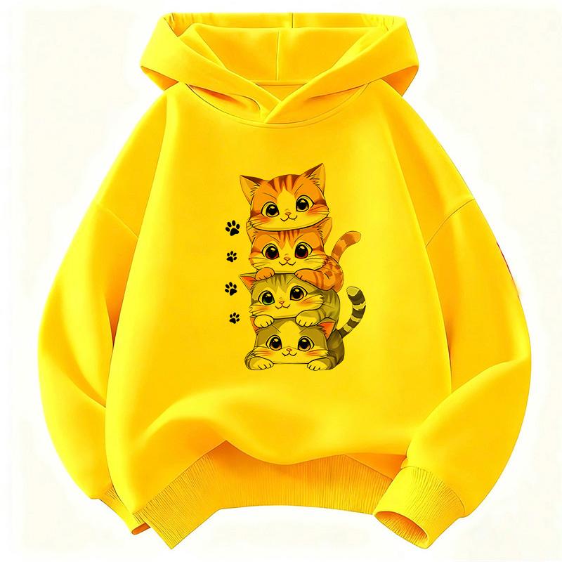 Funny Cartoon Cat with Flower Hoodie Kids Cat Children's Sweatshirt Hoody for Boys Girls Casual Hoodies Spring Clothes
