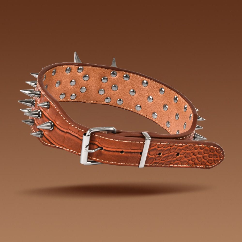 Adjustable PU Leather Pet Necklace Widen Rivets Pet Collar Spiked Dog Collars  Outdoor Dog Walking