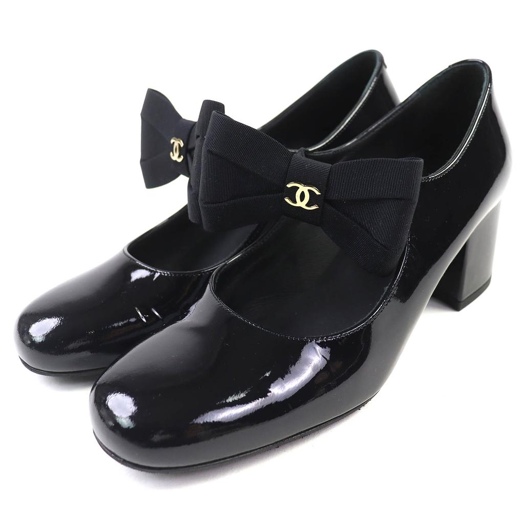 Excellent CHANEL pumps Merry Jane COCO Mark black Patent leather 36.5 G45356 Used