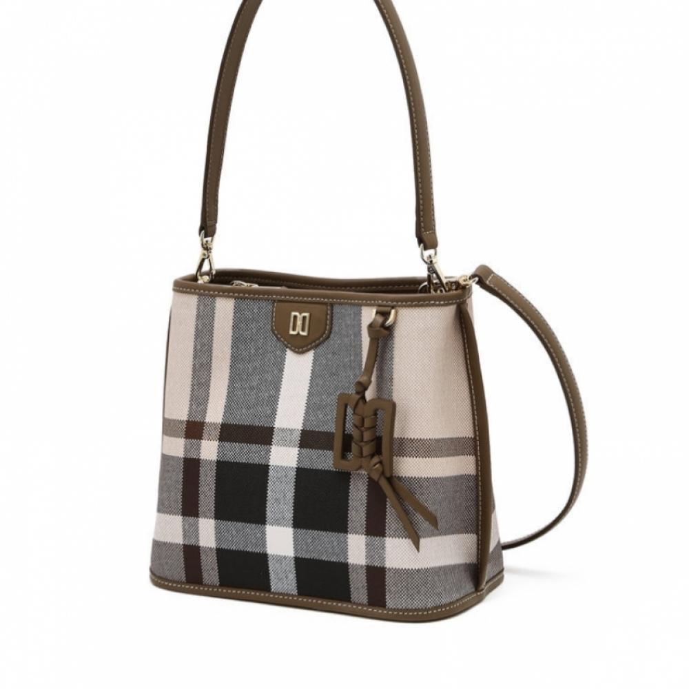 Daks Beige Check Leather Shoulder Bag Dcba6e712i2