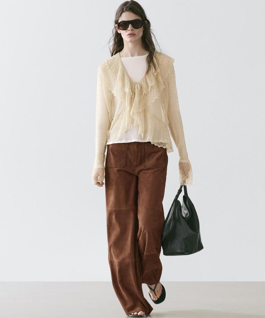 Masimodutti Wide Suede Leather Pocket Pants