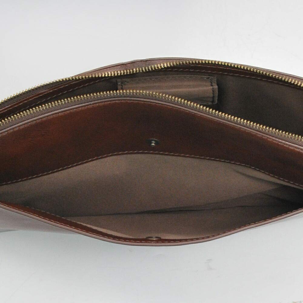 San Giorgio Leather Clutch Glossy Brown with Handle One Size [Triangolo] [Outlet Item] - Italian-made Bag, Leather, Strap, Men's,