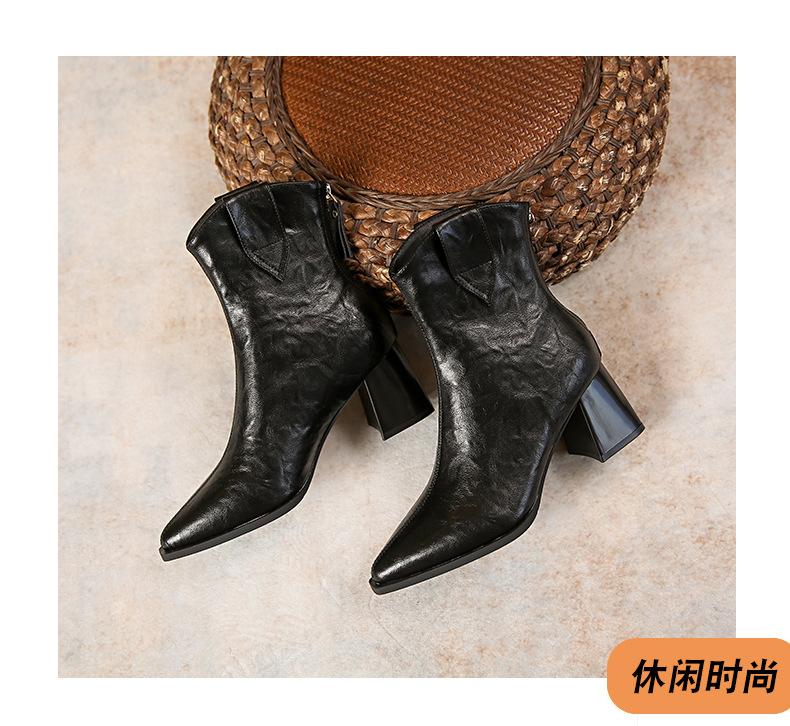 

осень-зима 2025 новая модель остроносые ретро ковбойские сапоги с V-образным вырезом на толстом каблуке ботинки мартин женские короткие сапоги тонкие сапоги 40 чёрный