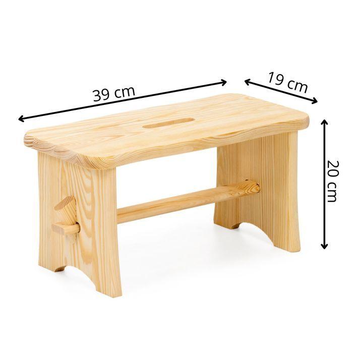 Tabouret en bois marchepied - SPRINGOS - WF0001 - pin naturel - non verni - 39x19x20 cm