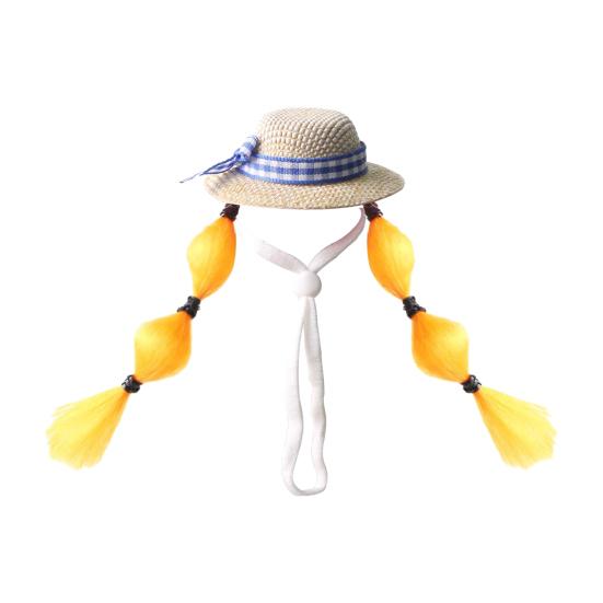 Hamster Sun Hat Cute Small Pet Hat with Double Braids Elastic Strap Adjustable Parrot Wig Hat for Budgies Roosters Guinea Pigs Dress-Up