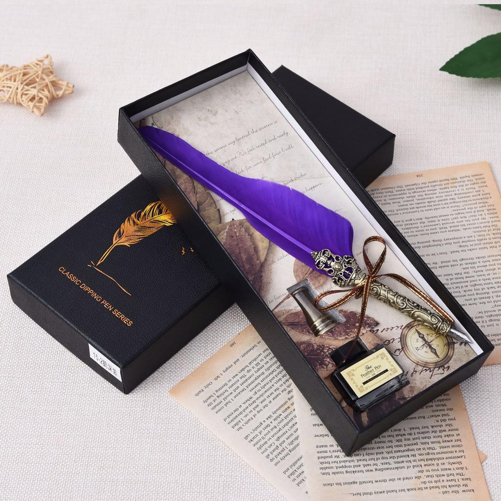 Federkiel, Tintenfass-Set, Füllfederhalter Klassischer Schreibstil Weihnachtsgeschenk