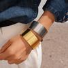 Heavy Industry Stainless Steel Geometric Round Texture Opening Bracelet Metal Feeling Jewelry