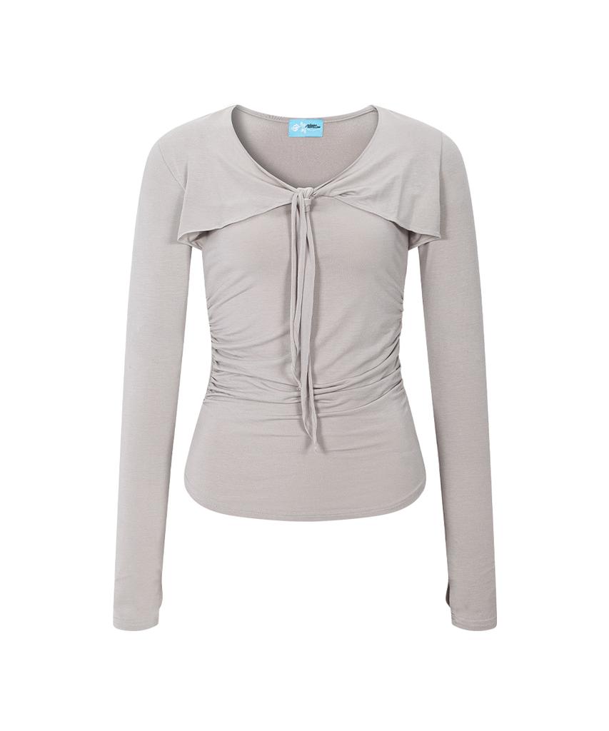 PLEASENOFOLLOW Nari Shirring Long Sleeve Tie Top (Silver Grey)