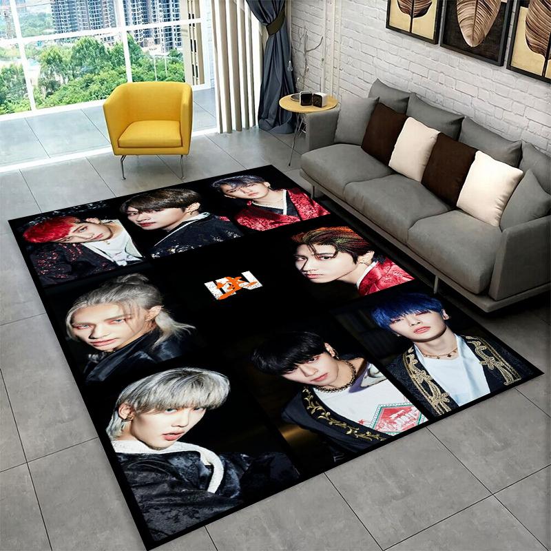 Kpop S-Stray Kids Music Star Carpet Rug for Playroom Bedroom Living Room Sofa Home Decor,kid Area Rug Non-slip Floor Mat Gift