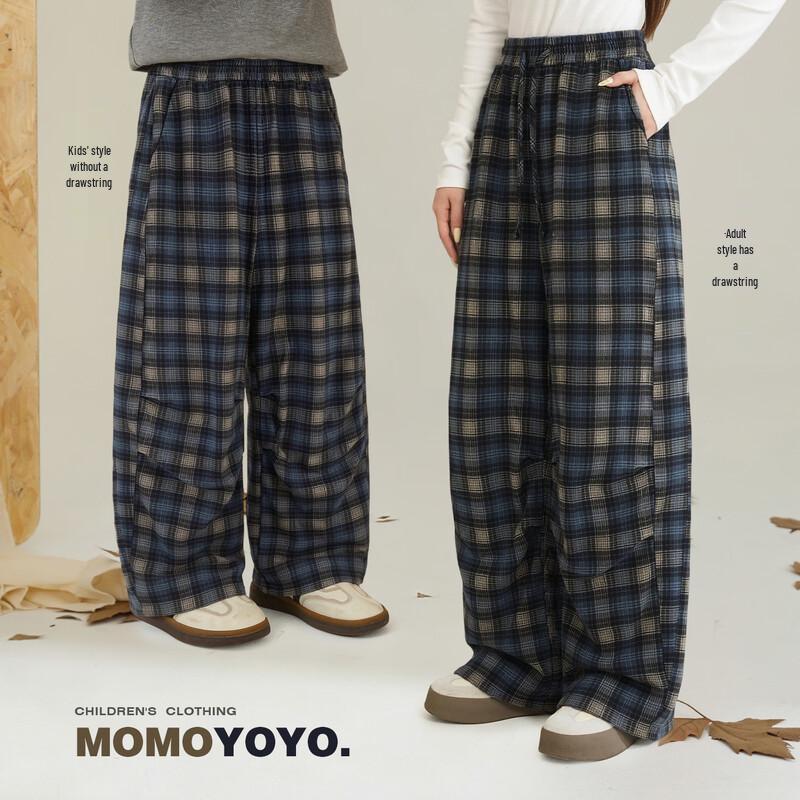 Chenchen's Mom Plaid Diary Kids' Retro Wide-Leg Plaid Pants
