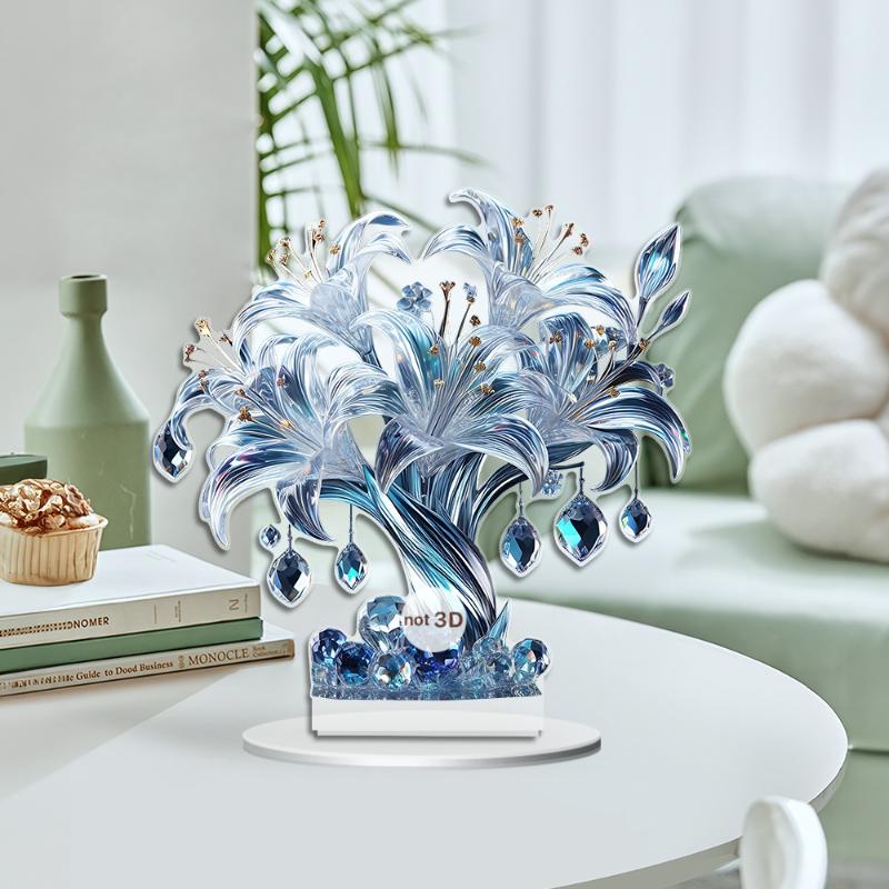 Acrylic 2D Flat Crystal Lily Rose Flower Table Decoration Suitable For Cafe Room Display Case Living Room Office Decor Gift