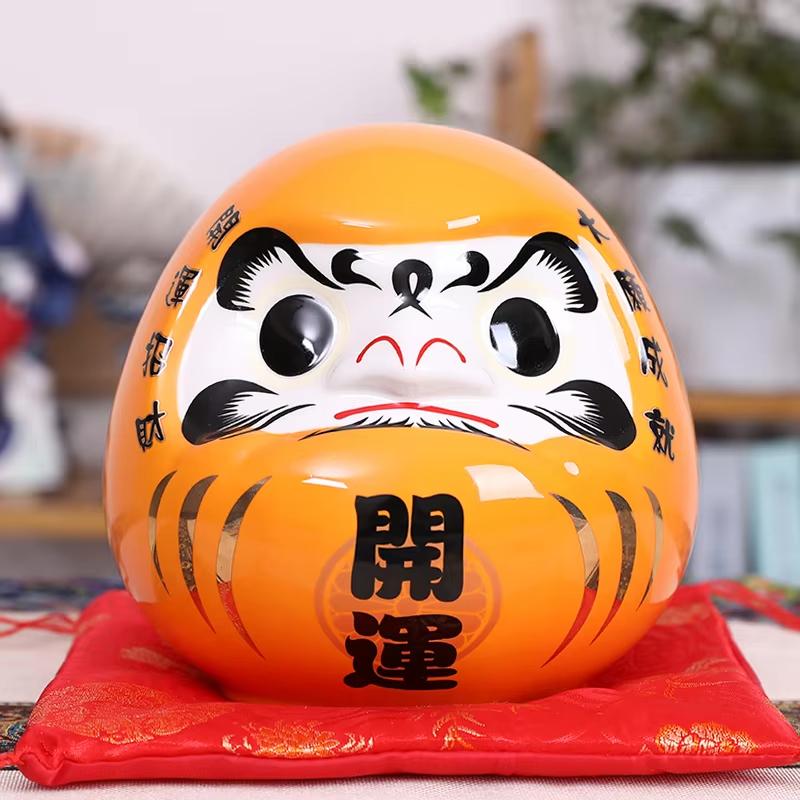 7.5 inch Japanese Ceramic Daruma Doll Lucky Charm Feng Shui Zen Ornament Centerpiece Money Box Home Desktop Decoration