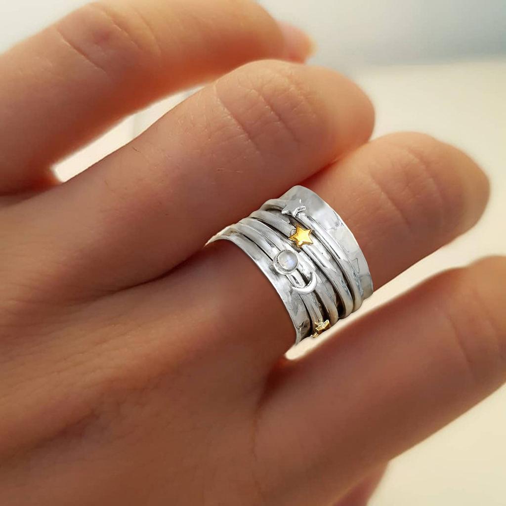 Vintage Star-Moon Rotatable Ring Ladies Ring Jewelry Gift For Women Birthday
