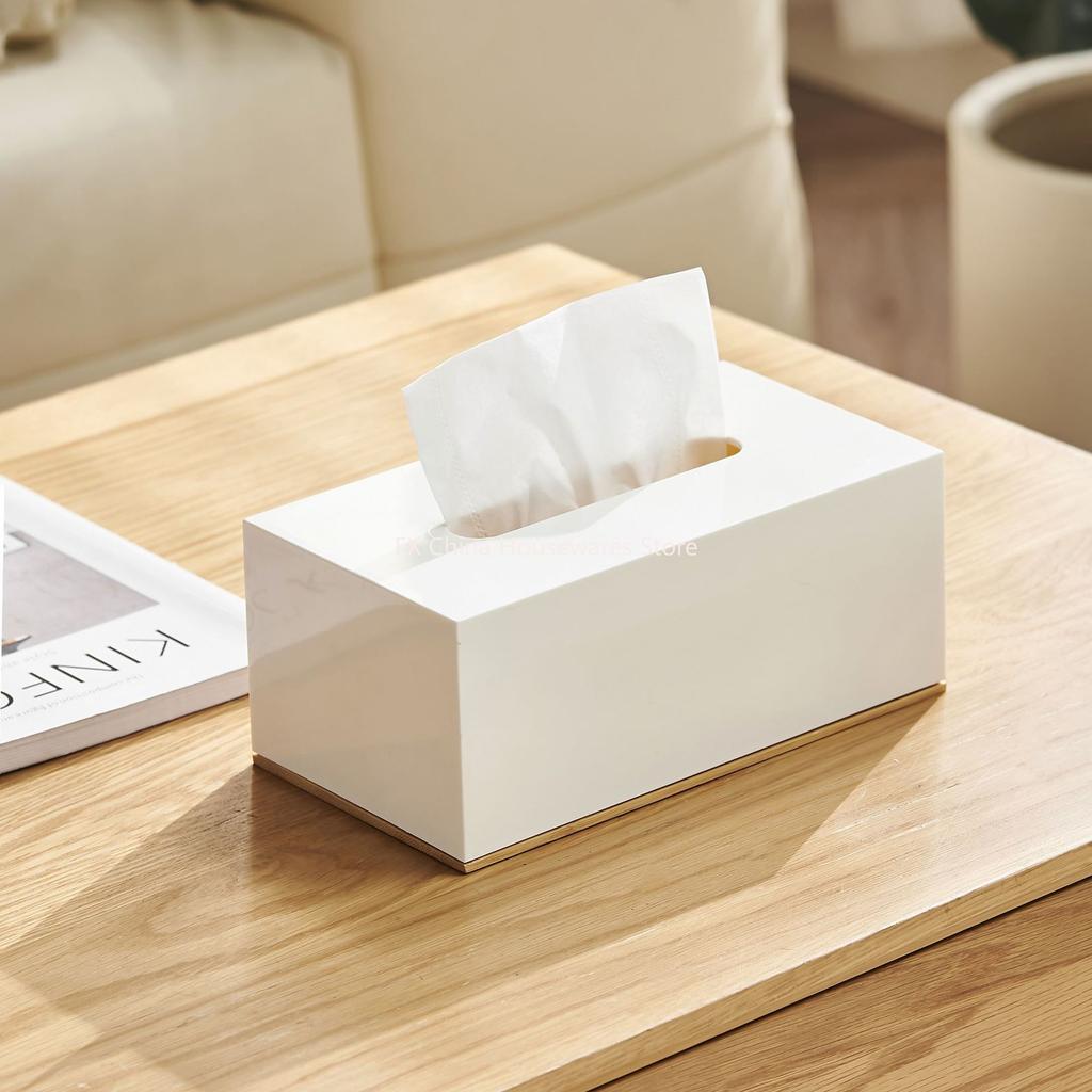 Stijlvolle Plastic Tissuebox met Bamboe Basis Bureau-organizer voor Woonkamer Huis Kantoor Salontafel Badkamer Gebruik