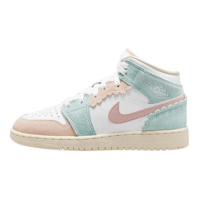 Air 1 Mid SE GS Scalloped Edge Kids Sneakers Green White Pink-Oxford DZ5361-100