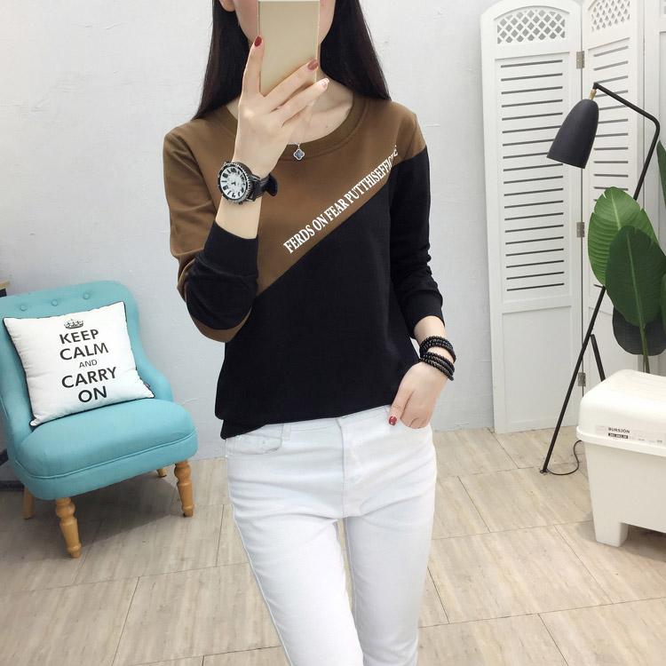 Simple Color Stitching T-shirt Slim Fashion Letter Printing Thin Sweater Spring Korean Women's Sweatshirt
