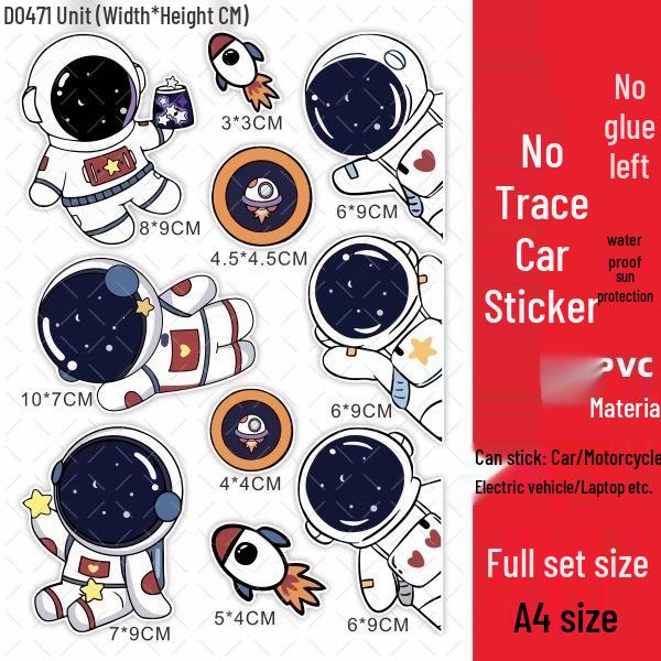 Astronaut Waterproof Scooter Stickers - Creative Scratch Cover for Yadea Aima Tai Ling Electric Battery Vehicles