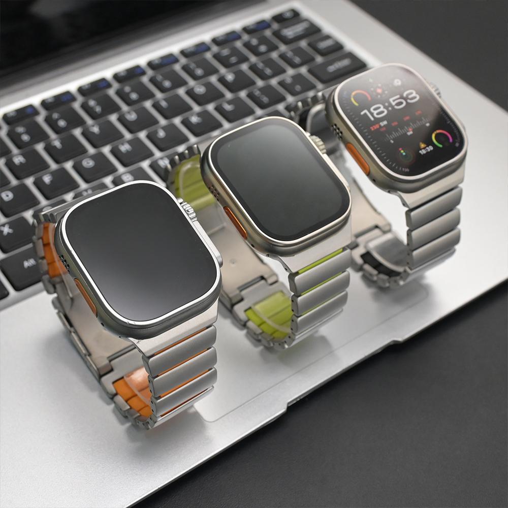 Titanium Rubber Band for Apple Watch Ultra 3 2 49mm 46mm 45mm 44mm Men No Gaps Strap for Iwatch 11 10 9 8 7 6 5 4 Se3 Bracelet