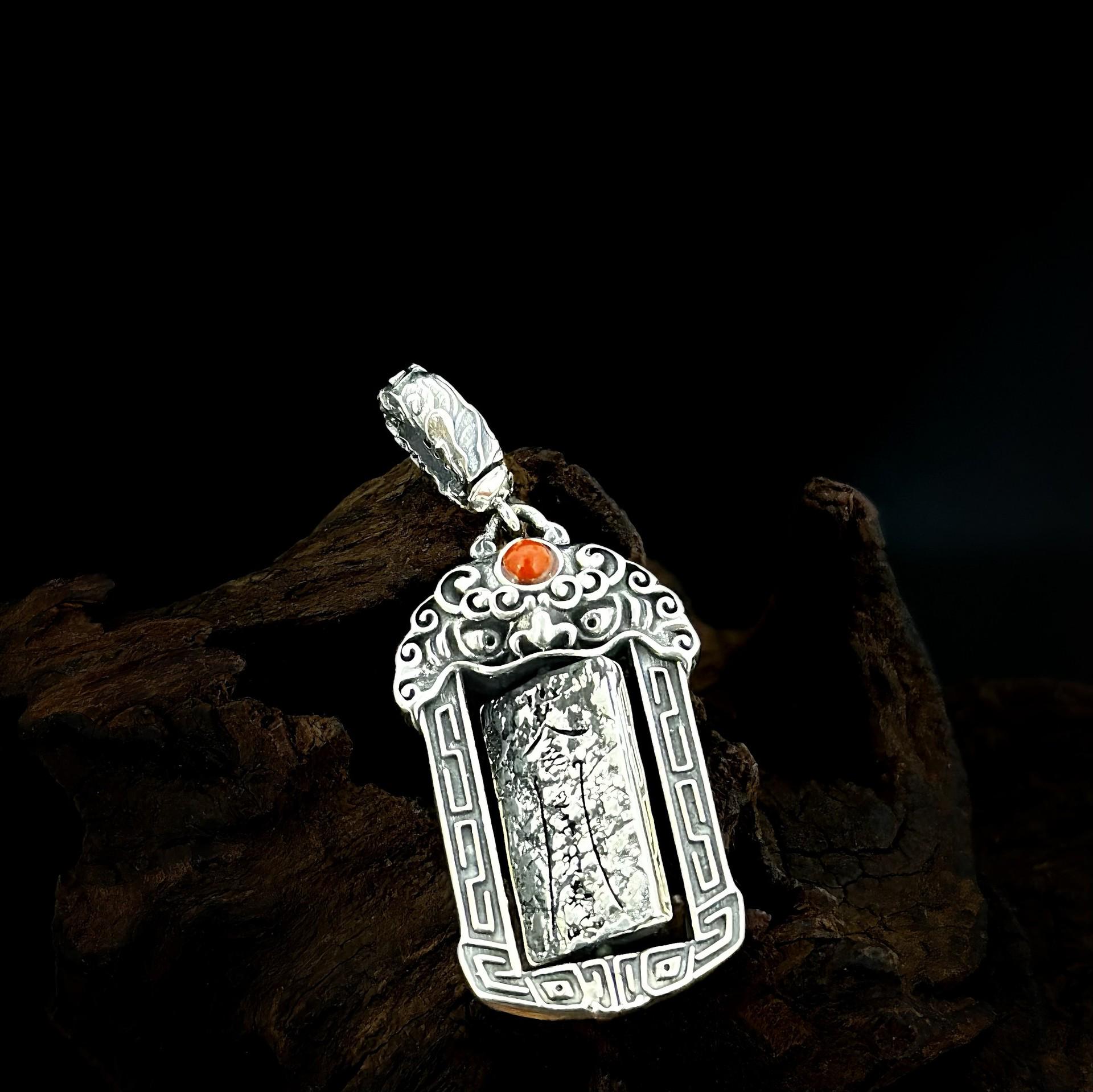 S925 Sterling Silver Cinnabar Taoist Amulet Pendant S925 Silver