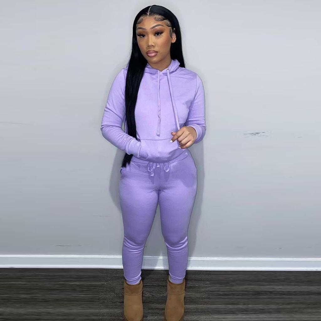 Tuta da donna con cappuccio due pezzi set felpe con cappuccio tasche pantaloni tuta pantaloni con coulisse set sportivo